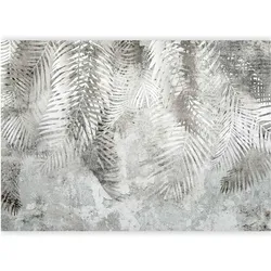 Artgeist, Tapete, Fototapete - Light and shadow - grey and white composition with floral motif and pattern (150 x 105 cm)