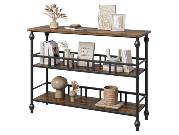 Garvee Klassischer Konsolentisch im klassisch-Stil – 3-stufig mit Ablagen Schmaler Sofatisch für Wohnzimmer, Flur, Schlafzimmer, Büro – Stabiles architektonisches Design – Farbe: klassisch