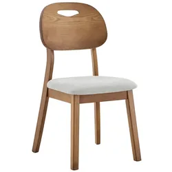 MODFU Polster-Esszimmerstuhl 2er-Set aus Rubberwood in Grau/Walnuss, mit ovaler Rückenlehne und Tragegriff