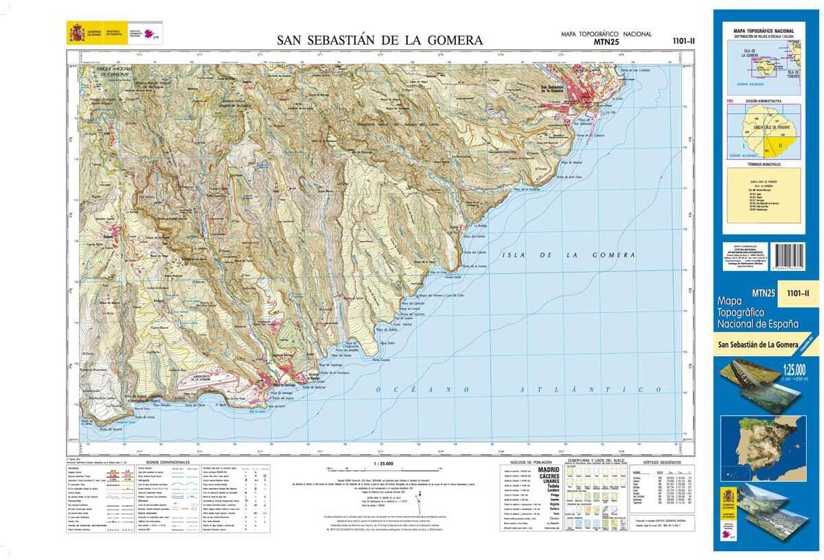 Carte topographique de l'Espagne n° 1101.2 - SanSebastian de La Gomera (La Gomera)   CNIG - 1/25 000