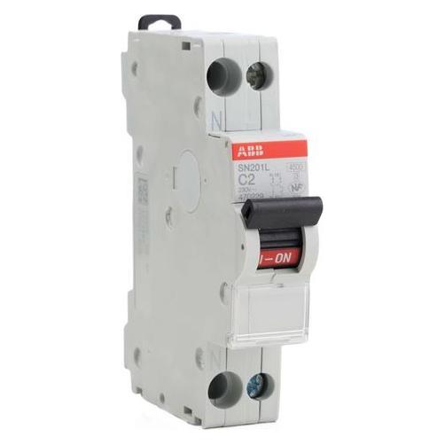 ABB SN201 MCB Leitungsschutzschalter Typ C, Pol 1P+N 2A 230V, Abschaltvermögen 4,5 kA DIN-Schienen-M (470229)