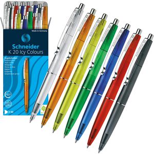 Schneider Kugelschreiber K 20 ICY Colours, Gehäuse sortiert, Schreibfarbe blau, 20 Stück