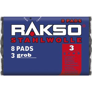 RAKSO Stahlwolle 010380, Pads, grob 3, zum Reinigen und Schleifen, je 25g, 8 Stück