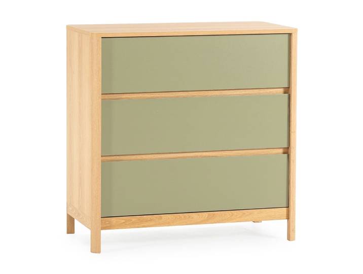 Commode 3 tiroirs effet chêne/vert