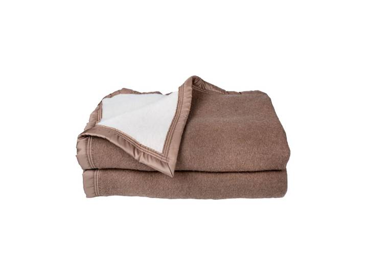 Couverture laine woolmark double face beige chamois 180x240 cm
