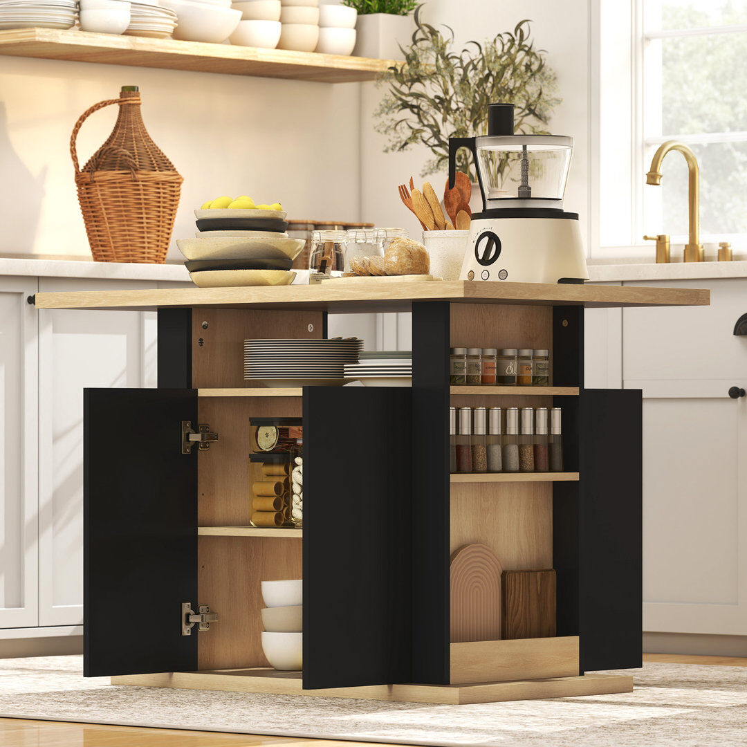 Brayden Studio 110 cm W Kitchen Island Black 75.5cm H X 110cm W X 70cm D