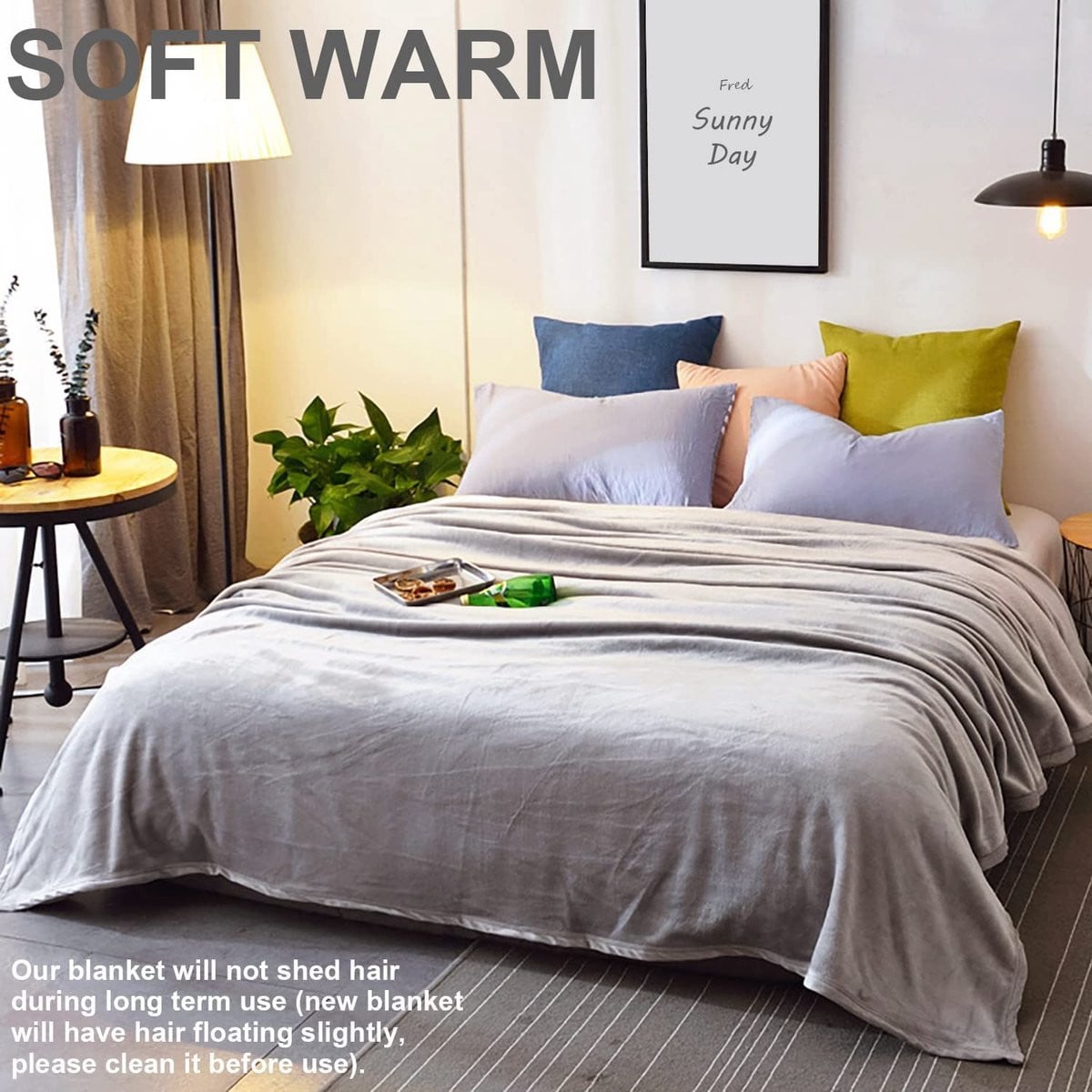 Warme fleece winterdeken voor volwassenen, grijs, microvezel