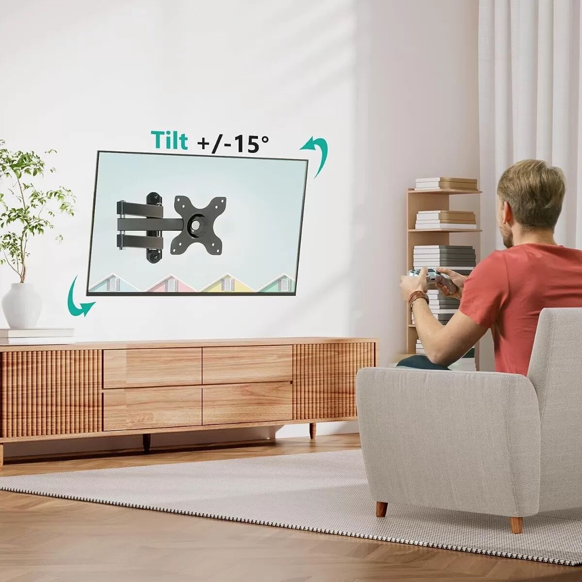 INF Drehbare Teleskop-Wandhalterung – Dreifach-Arm Aluminium Schwenk-Auszug, Schwarz, kompatibel mit Echo Show 15