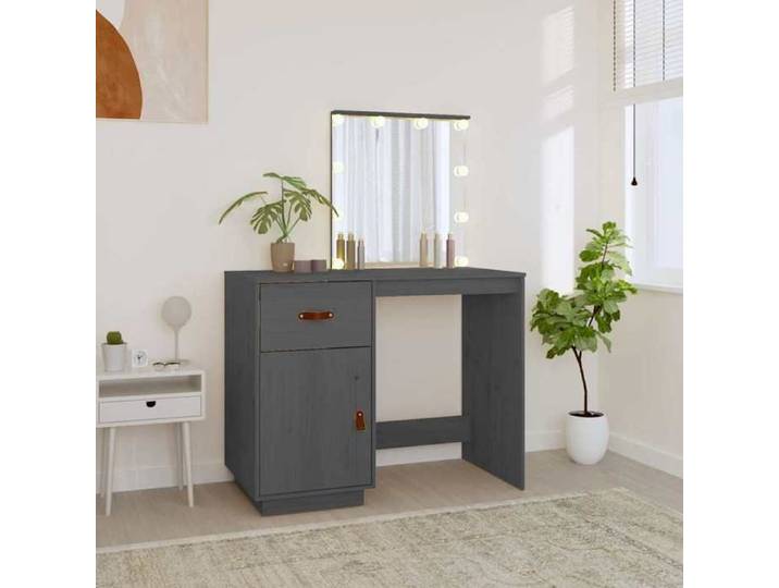 Black Month  Coiffeuse avec LED Gris 95x50x133 5 cm en bois de pin massif et acrylique avec miroir et rangement beauté 66257
