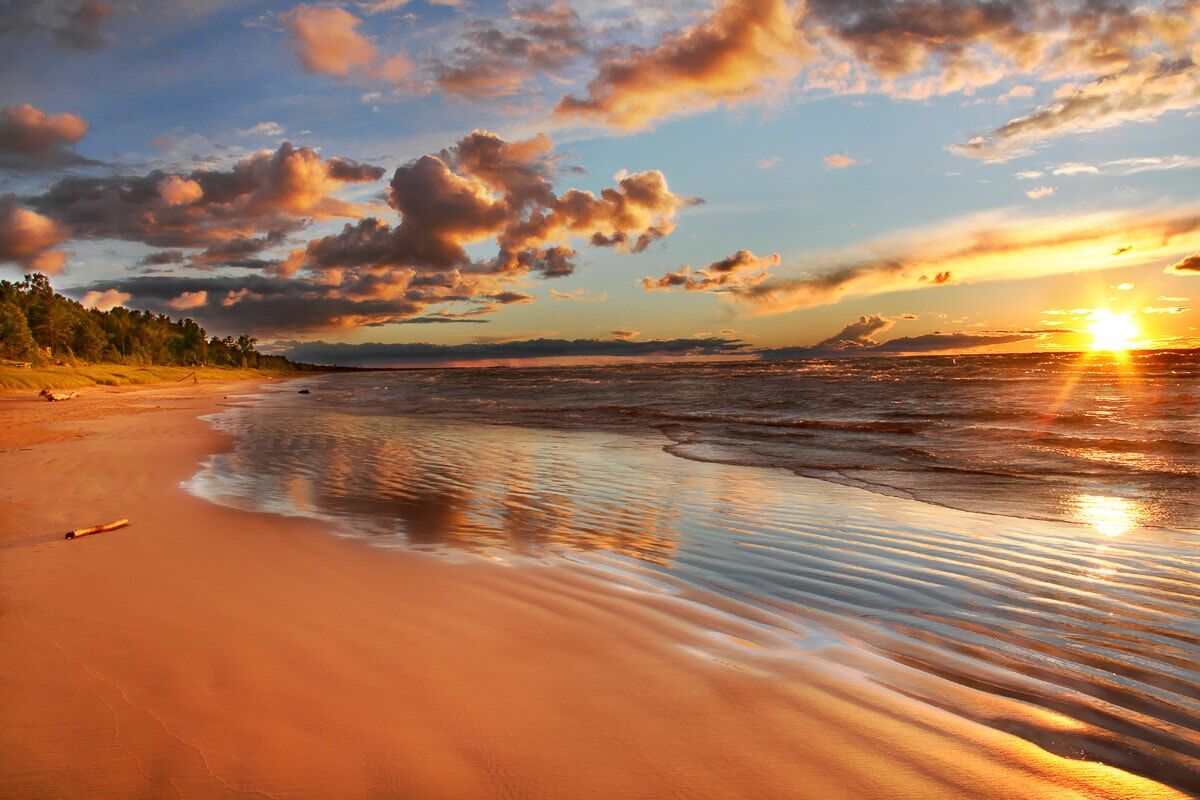 Fototapete PAPERMOON "Lake Huron Dunes", bunt, B:4,5m L:2,8m, Vlies, Tapeten, Fototapete bunt B/L: 4,5m x 2,8m, Bahnen: 9 Stk.