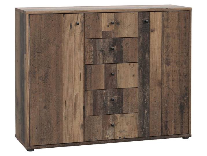 FORTE TEMPRA 2 Kommode mit 2 Türen und 5 Schubladen, Holzwerkstoff, Old – Wood V