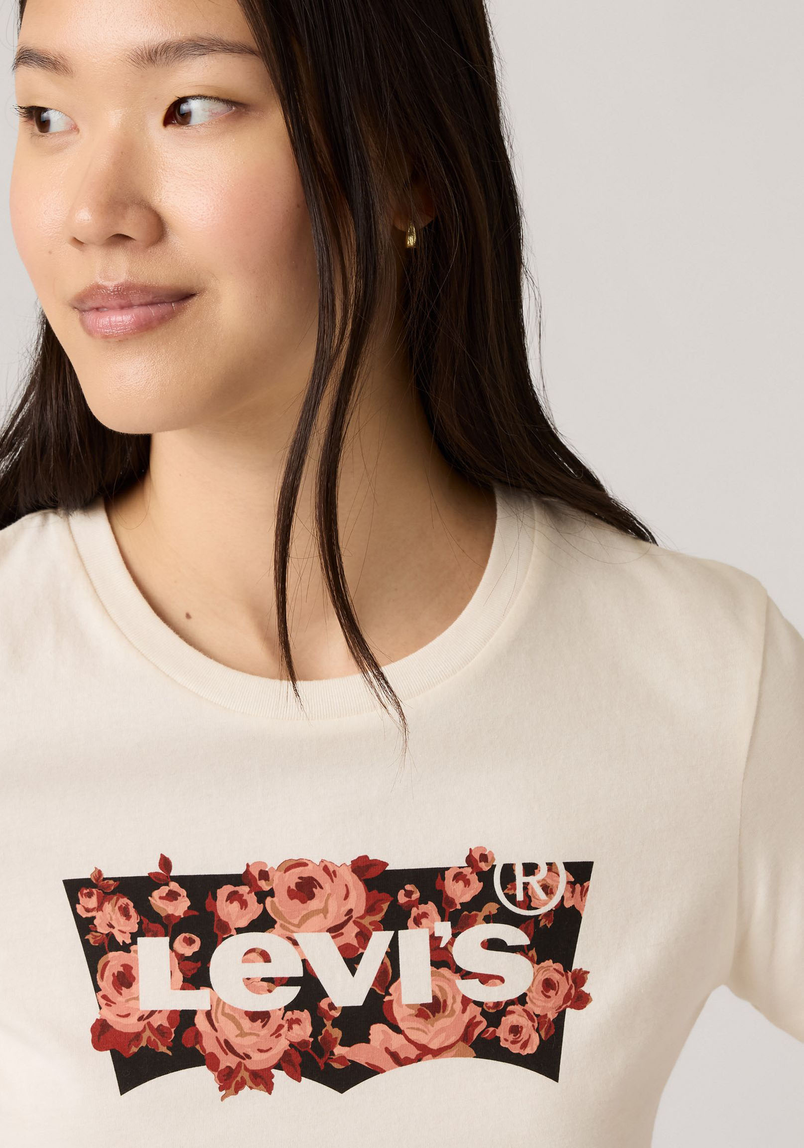 T-Shirt LEVI'S "LSE THE PERFECT TEE", Damen, Gr. L (40), rosa (gab rose bw fill egr), Jersey, Obermaterial: 100% Baumwolle, bedruckt, figurumspielend hüftlang, Rundhals, Shirts T-Shirt, mit Logodruck gab rose bw fill egr L (40)