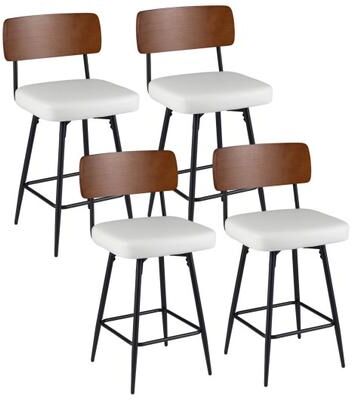 Costway 27 Inch Padded Counter Barstools Set of 4 with Metal Legs-White