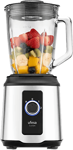 Batidora de vaso - Ufesa Sunset, 1600 W, 1.5 l, 2 Velocidades + Pulse, Base acero inoxidable, Negro