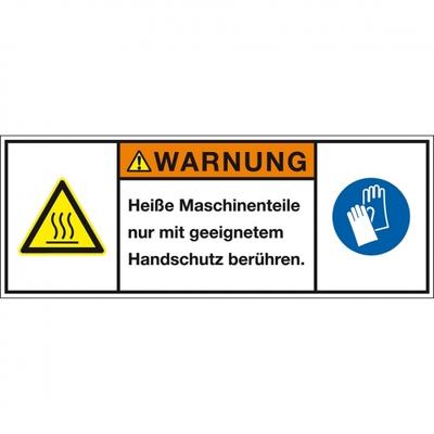 Aufkleber I Produktsicherheitsschild Warnung Heiße Maschinenteile, RoHS konform, Folie, 200x75mm, ISO 3864-2