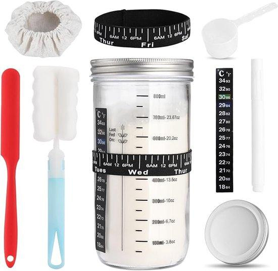 Famanu zuurdesem starterset met kom, fermentatieglas met deksel en siliconen roerstaaf, 1000 ml