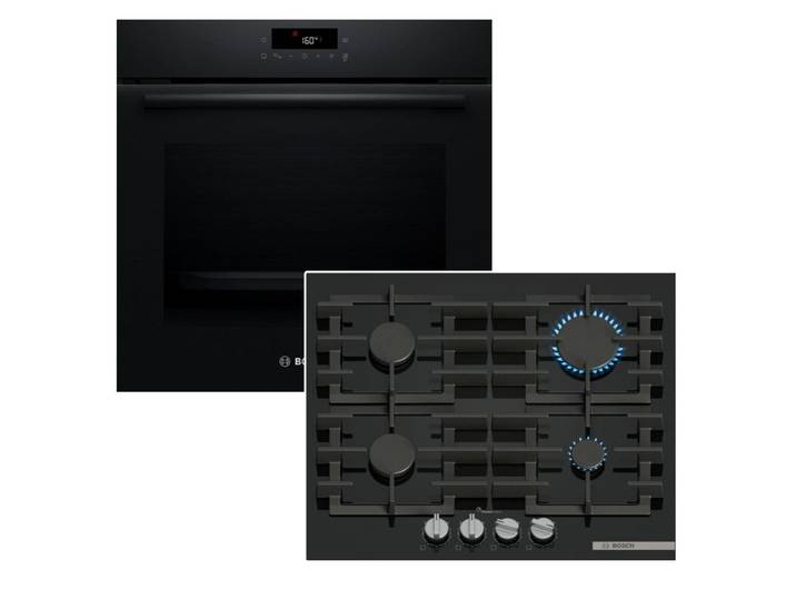 BOSCH Backofen-Set Pyrolyse 3D Heißluft TouchControl + Gaskochfeld FlameSelect, mit Nein, Pyrolyse-Selbstreinigung Hydrolyse