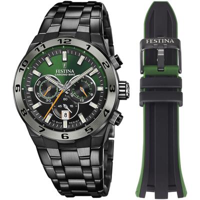 Chronograph FESTINA "Chrono Bike 2024 - Special Edition", schwarz (schwarz, grün, schwarz, grün, schwarz), Armbanduhren, Herren, schwarz, Chronograph, Armbanduhr, Quarzuhr, Herrenuhr, Stoppfunktion, Special Edition