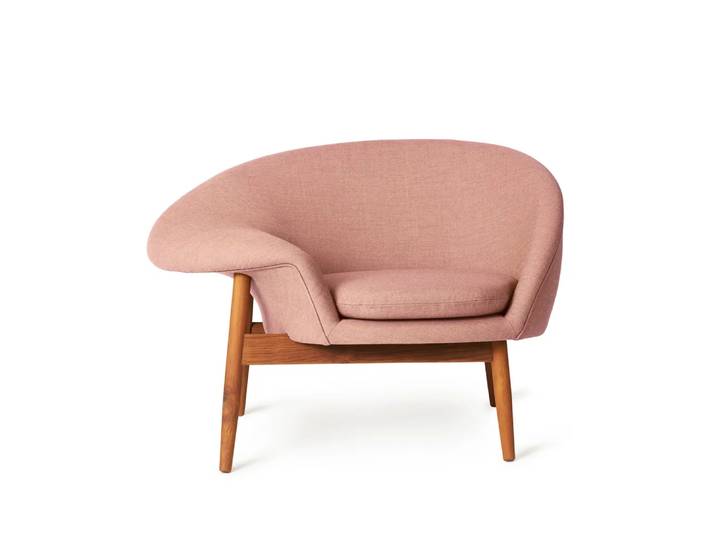Warm Nordic Fried Egg Fauteuil stof canvas 614 pale rose, geoliede teakhouten poten