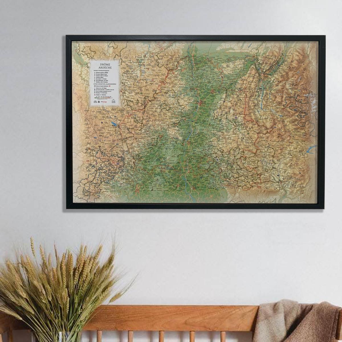 Carte murale en relief - Drôme & Ardèche - 61 cm x 41 cm   3D Map