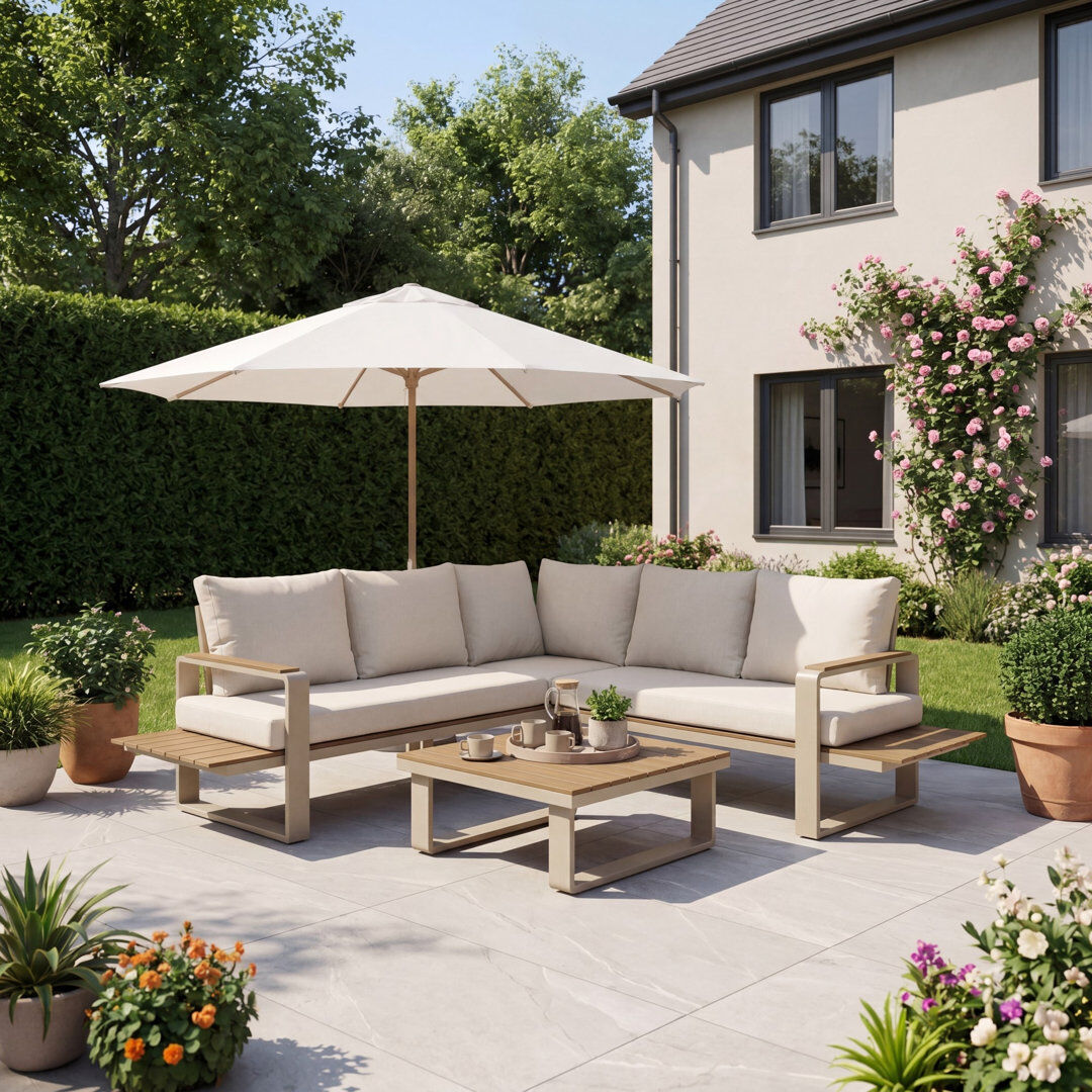 17 Stories Linden Outdoor Corner Lounge Set and Table Beige 5