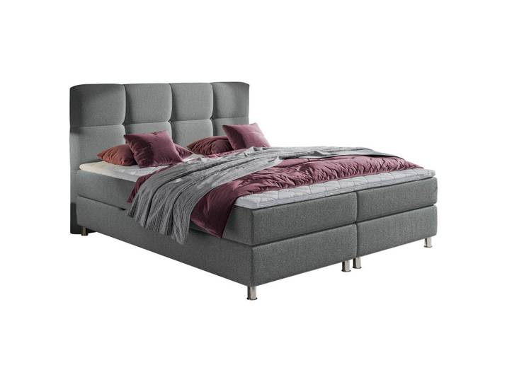 Boxbett, Grau, 180x200 cm, Textil, Integrierter Stauraum & Topper, Modern