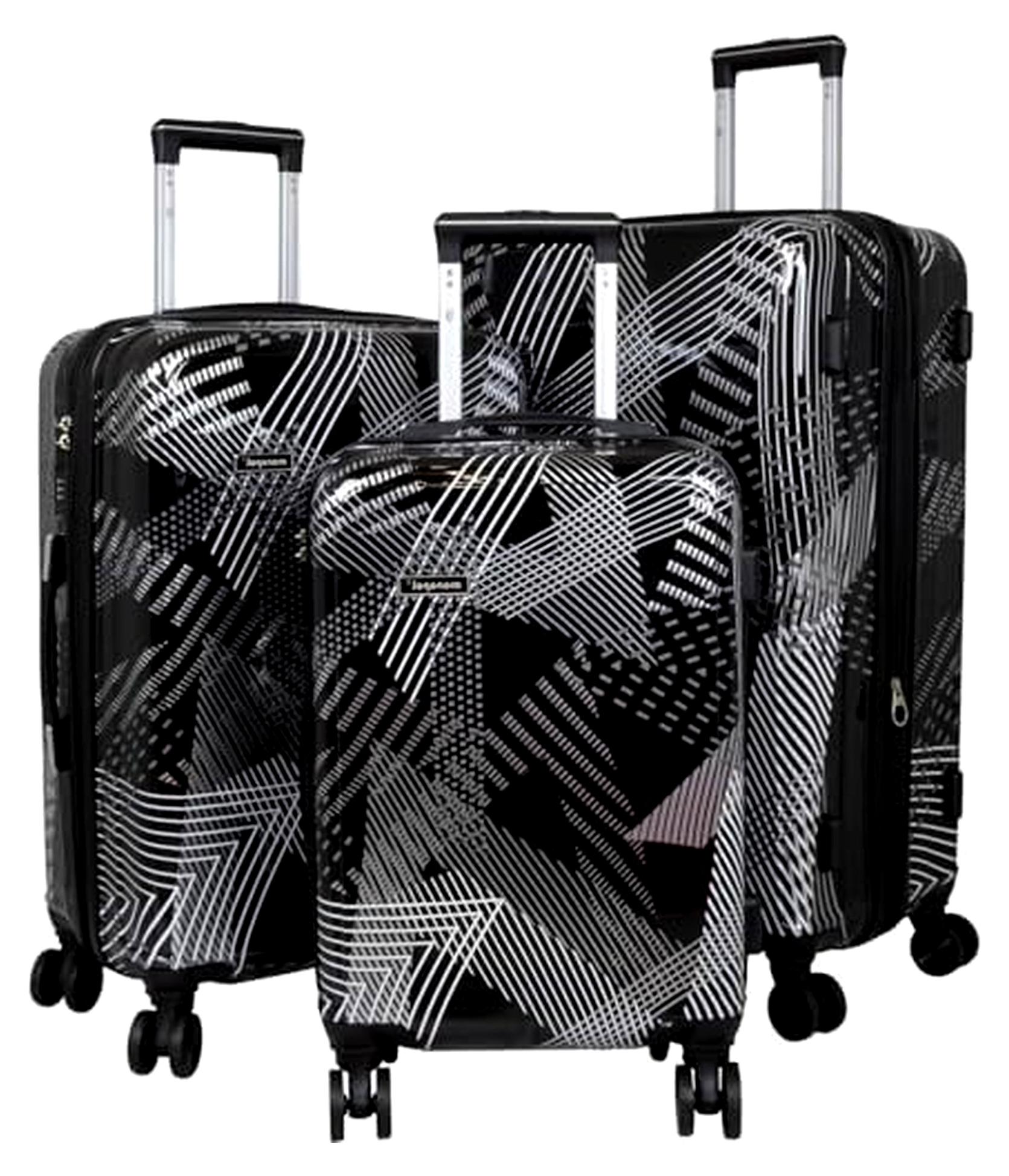 Dreiteilige Hartschalenkofferset Varenna in Schwarz mit grafischen Akzenten und Dehnfalte, Größen M, L und XL