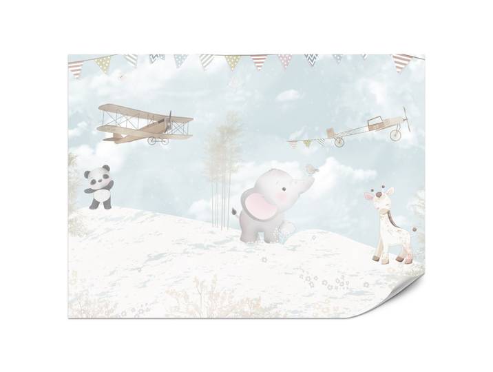 FOTOTAPETE für Kinderzimmer Boho Elefant Panda Giraffe Pflanze Flugzeug 200x140