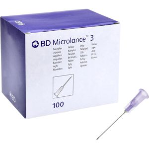 BD Kanülen Microlance 3, 100 Stück, 24G x 1 Zoll, lila, sterile Injektionskanüle