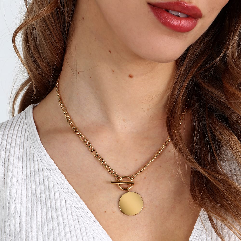 Collier Médaille Cleor En Acier Jaune Femme