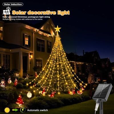 Evergreen Home Goods Solar Christmas Lights, Outdoor Star String Lights, Waterfall Fairy Lights For Tree And Wedding white 3m