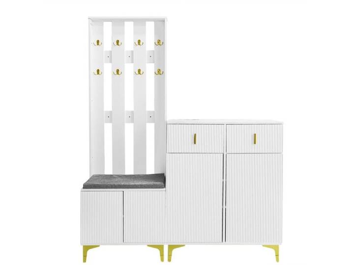 meuble d entree Ensemble armoire banc chaussures avec coussins façade crochets meuble tiroirs portes rangement pratique design