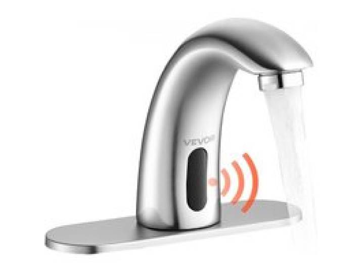 VEVOR berührungsloser Waschtischhahn (gebürstetes Nickel) automatische Waschtischarmatur, freihändiger Toilettenhahn, batteriebetriebener Wasserhahn mit einstellbarer Kalt-/Warmtemperatur