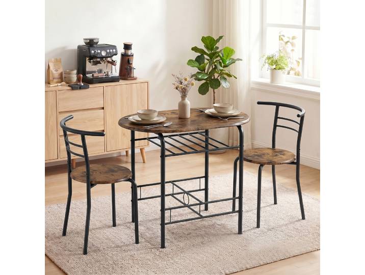 HOMCOM Ensemble Salle à Manger 3pcs Table Chaises 2p Brun Rustique