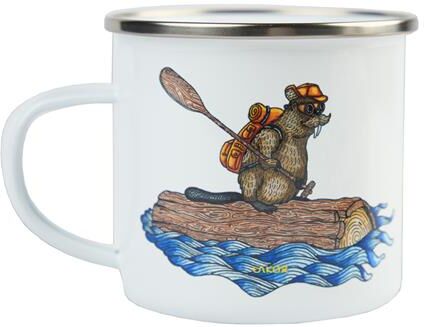 Lakor Beaver Rafting Enamel Mug, White XXL