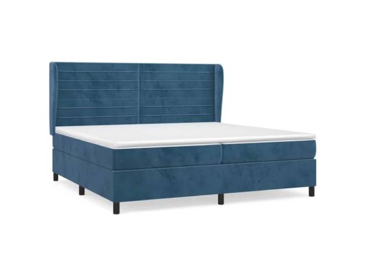 PUGYNBK Boxspringbett aus Samt, Dunkelblau, 200 x 200 cm Verstellbares Kopfteil, Taschenfederkernmatratze, mittlere Härte, inklusive Montageanleitung