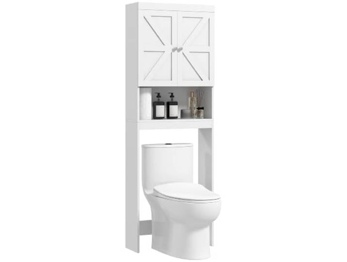 HOMCOM Meuble de Rangement au-Dessus des Toilettes 58\,5Lx23lx170Hcm Blanc Meuble WC au-dessus des toilettes\, Placard 2 Portes\, Étagère Ouverte\, en Bois