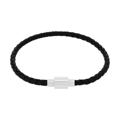 Armband AMOR, schwarz (edelstahlfarben, schwarz), Armbänder, Herren, 21cm, Edelstahl Leder, Edelstahl, Leder, Armband