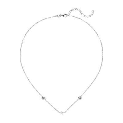 Collier JOBO "Kette mit Herzen und Stern", silber (silber 925), Halsketten, Damen, Silber 925 (Sterlingsilber), L: 43, Collier, 925 Silber rhodiniert 43 cm