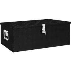 DELUKE® Aluminiumbox mit Deckel - Abschließbar Alubox Deichselbox Alu Anhängerbox Werkzeugkiste Metall Transportbox Metallkiste, 90x47x33,5cm Schwarz