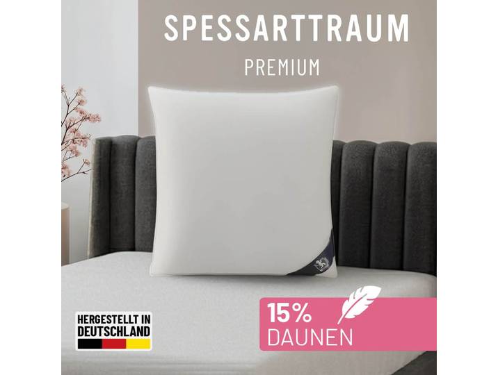 1100000002199 SPESSARTTRAUM Premium, Kopfkissen 1-tlg. oder 2-tlg. 40x80 oder 80x80 cm , weiß, B:80cm L:80cm, Bezug: 100% Baumwolle. Füllung: 85% Gänsefeder, 15% Gänsedaunen, Kopfkissen, 1100000002199, hergestellt in Deutschland, allergikerfreundlich, im Set günstiger