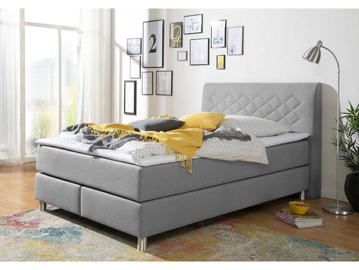 Boxspringbett, 100% Polyester, Grau, 140×200 cm, Bonnell-Federkern, Modern, Inosign