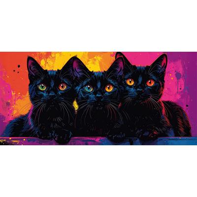 Bild BÖNNINGHOFF "Wandbild BUNTE KATZE 33x70 cm – Leinwandbild Keilrahmen Deko modern", farbe bild(er): pink, rot, gelb, grün, blau, B:70cm H:33cm T:1,8cm, Canvas, MDF, Bilder, Bild, auf Keilrahmen gespannt