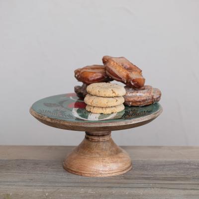 Storied Home "Enameled Mango Wood Pedestal with Mushrooms - 11.75""L x 11.75""W x 5.75""H"