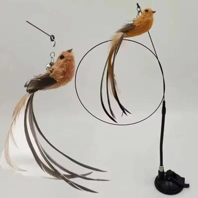 Inspired Finds Interactive Feather Cat Wand Toy With Suction Cup Base And Bell Bird Attachment Interactive Feather Cat Wand Toy With Suction Cup Base And Bell Bird Attachment