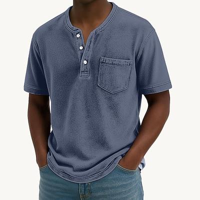 Herren Henley Hemd Hemd aus 100 % Baumwolle in Säurewaschung T-Shirt Kurzarm Einheitliche Farbe Retro Vintage Lässig Vintage-Stil Gewaschen Henley Lässig Sommer Frühling Herbst Schwarz Rosa Grau