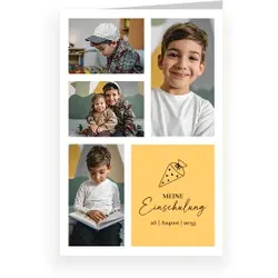 Einladungskarte Einschulung: Bildermosaik mit Fotos in Weiß