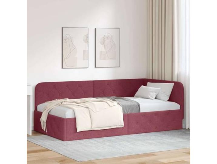 RJPLMFV Eckbettgestell, Bordeaux, 90 x 200 cm, Stoff Wendearmlehne, Bettumwandlung, weiches Polyester, platzsparendes Design, inklusive Lattenrost