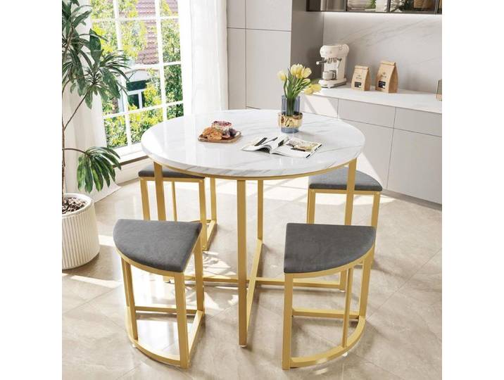 Table a Manger avec 4 Chaises Tables et Chaises de Luxe Modernes Tables de Salle à Manger - Armature en Fer Chaise en Velours Gris