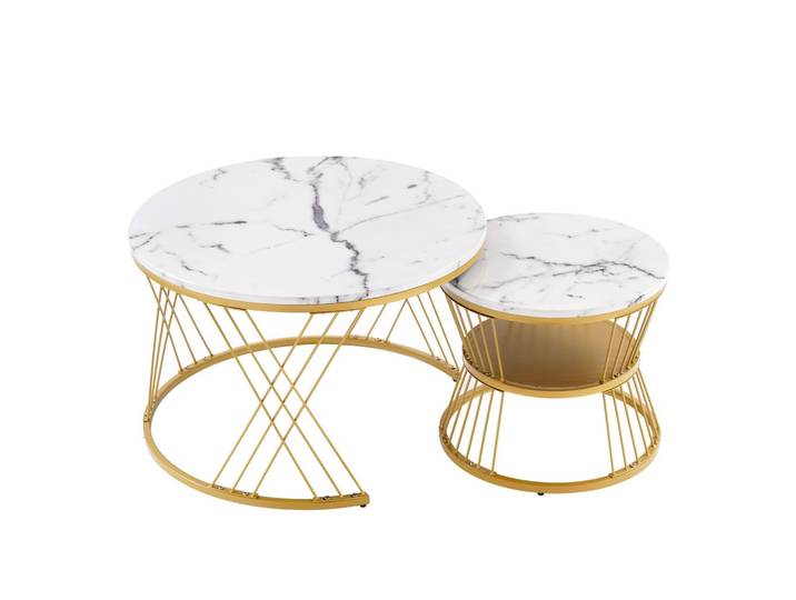 COUCHTISCH Nesting 2er-Set in Weiß Marmor-Optik